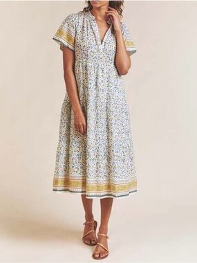 Trovata | Birds of Paradis Luana Dress in honey ivy